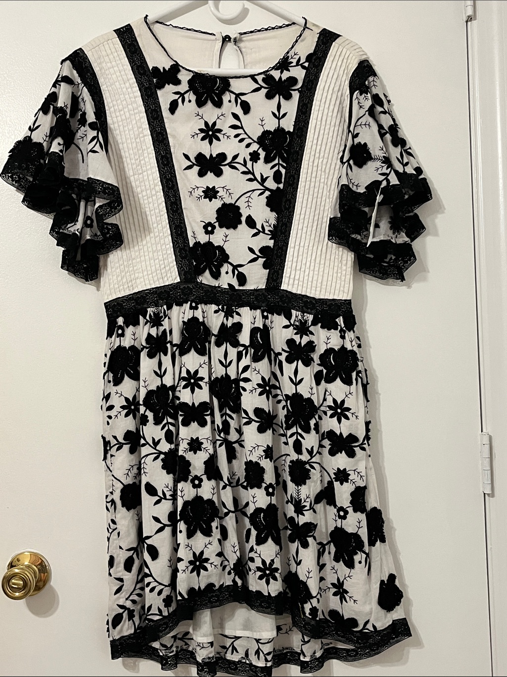 Joie Black & White Floral Lace-Overlay Party Dress